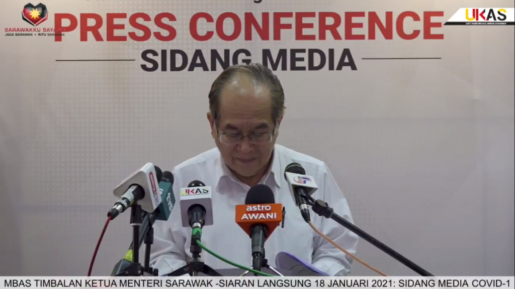 Sidang Media COVID-19 Sarawak oleh Yang Berhormat Datuk Amar Douglas Uggah Embas (18/01/2021)