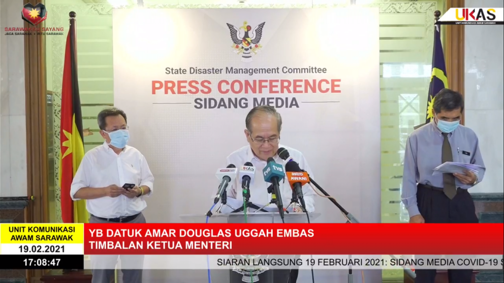 Sidang Media COVID-19 Sarawak oleh Yang Berhormat Datuk Amar Douglas Uggah Embas (19/02/2021)